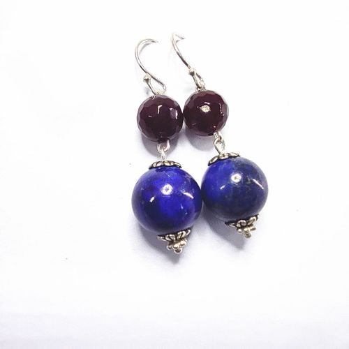 Kjjeaxcmy Bijoux Fins 925 En Argent Sterling Incrusté Naturel Lapis Lazuli Boucles D'oreilles En Pierres Précieuses, Perles Géométriques Féminines, Supp Bicolore