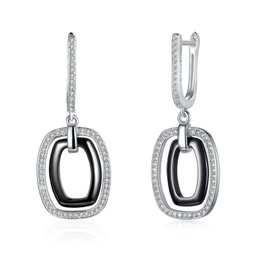 Boucles D'oreilles Géométriques Pour Femmes, En Argent Sterling 925, Entièrement En Zircone Cubique, En Céramique Noire, Bijoux Fins