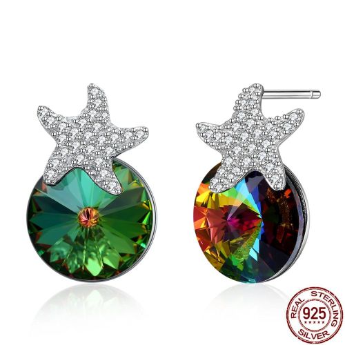 Boucles D'oreilles En Argent Sterling 925 Pour Femme, Bijoux Fins, Étoiles Brillantes, Cristal Multicolore, Classique, Fête, Autriche, Nouvelle Collection