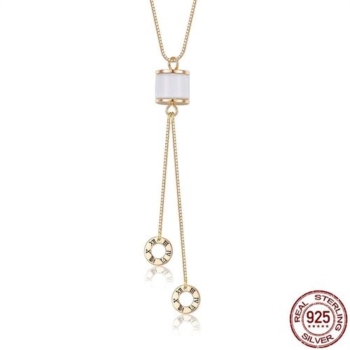 Pendentif En Céramique En Argent Sterling S925, Collier Long Avec Double Cercle Pour Femmes, Chaînes En Zircon, Bijoux Fins Classiques