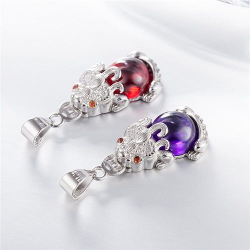 Collier En Argent Sterling 925 Avec Pendentif En Grenat Naturel, Bijou De Guérison En Forme De Pi Xiu, Rouge, Violet, 22x10mm, Aaaaa