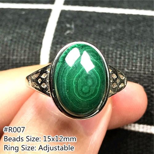 Bague En Argent Véritable Malachite Chrysocolla Pour Femme Et Homme, Bijou En Cristal, Perle Ovale, Vert Naturel, Cadeau D'amour, Ajustable, Aaaaa