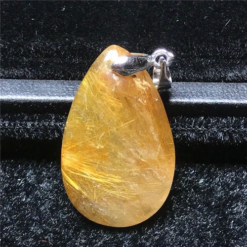 Pendentif En Quartz Rutilé En Or Naturel Pour Hommes Et Femmes, 30x18x9mm, Perles En Cristal, Collier Reiki, Bijoux Aaaaa