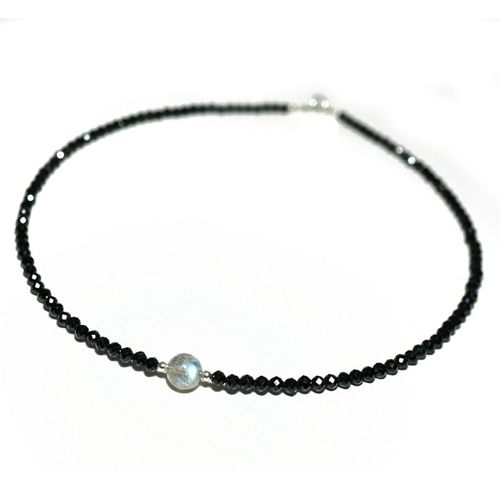 Collier Spinelle Noir En Argent Sterling 925 Pour Femmes Et Hommes, Perles À Facettes, Labradorite, À La Mode, Livraison Directe, 2 3mm