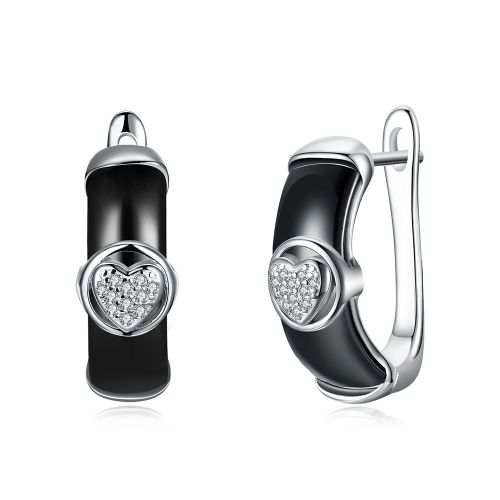 Boucles D'oreilles C¿Ur En Argent Sterling 925 Pour Femmes, En Céramique Noire, Zircone Cubique Claire 5a, Bijoux Fins De Mariage