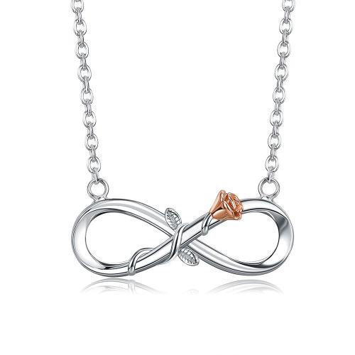 Collier D'amour Infini Pour Femmes, En Argent Sterling 925, Plaqué Or Rose, Chaîne À Pendentif Fleur