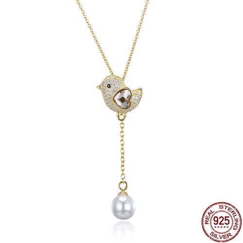 Collier Avec Pendentif Oiseau Mignon, En Argent Sterling 925, C¿Ur, Cristal Autrichien, Perle Coquille, Double Pendentif, Bijoux, Nouvel Arrivage