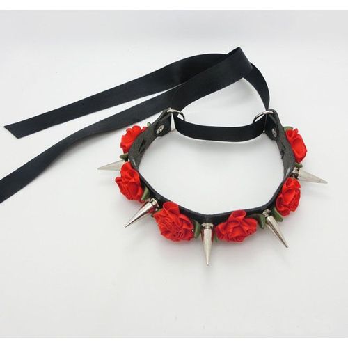 Collier Ras Du Cou Harajuku En Faux Cuir, Fait À La Main, Fleur Lolita, Rivet Punk Goth Multicolore À Lacets