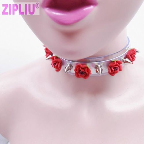 Collier En Cuir Punk Harajuku, Nouvelle Mode, Sexy, Ras Du Cou, Fleur Rose, Rivets, Gothique Fait À La Main, Rock Chaud