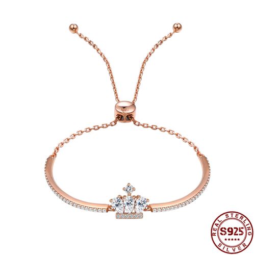 Bracelet En Argent 925 Pour Femmes, Or Rose, Élégant, Couronne De Princesse, Bijoux Fins De Mariage Pour Filles