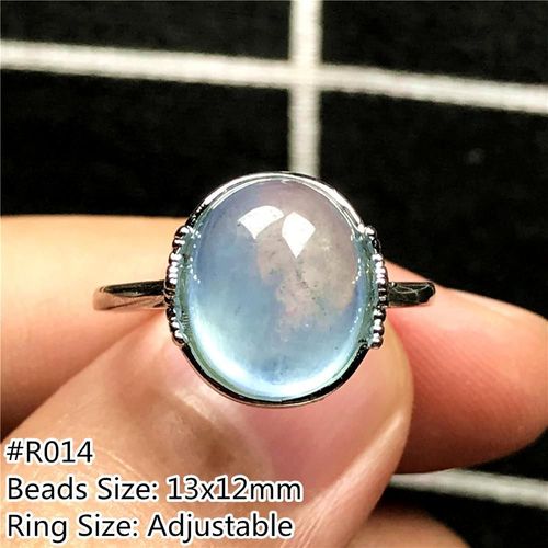 Bague En Aigue Marine Bleue Naturelle Pour Femme Et Homme, Bijou Ajustable En Cristal, Perles Ovales, Argent, Pierre Précieuse, Aaaaa