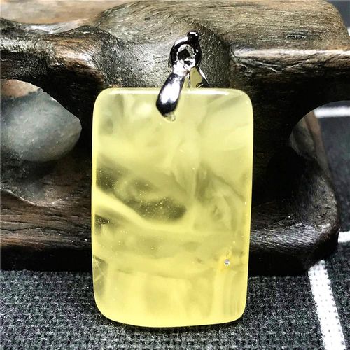 Collier À Pendentif En Ambre Jaune Naturel Pour Femme Et Homme, Bijoux En Cristal, Perles Rectangulaires, Pierre De Guérison, Argent, Aaaaa, 23x15x5mm