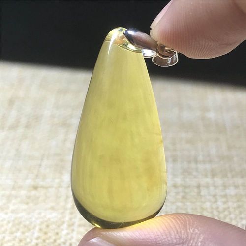Pendentif Naturel Jaune Ambre Pour Femmes Et Hommes, Cadeau De Guérison D'amour, Cristal Argent 33x16x6mm, Perles Bijoux Reiki En Pierres Précieuses Aaaaa