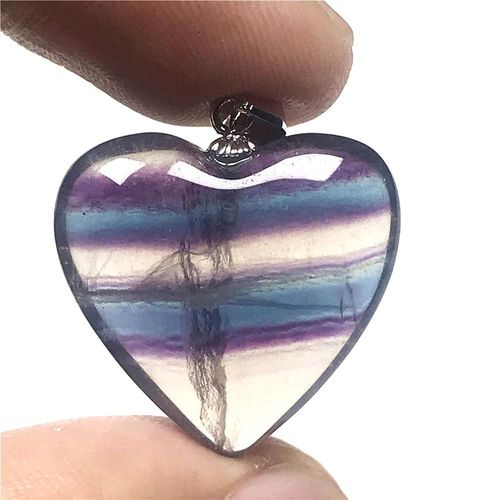 Pendentif En Forme De C¿Ur En Fluorite Arc En Ciel Pour Homme Et Femme, Perles En Cristal Amour, Argent 925, Violet, Bijoux En Pierres Précieuses, 21x9mm, Aaaaa