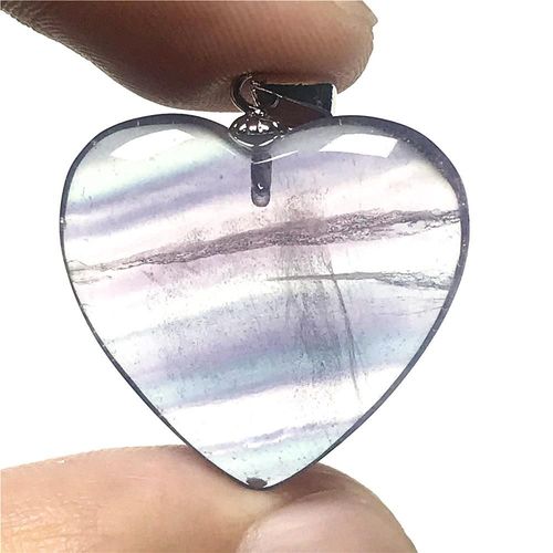 Pendentif C¿Ur En Fluorite Arc En Ciel Naturel, Bijoux Pour Femme Et Homme, Cadeau D'amour, Perles En Cristal Clair, Argent 925, 23x6mm, Aaaaa