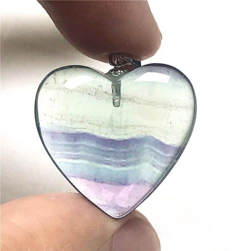 Pendentif C¿Ur En Fluorite Arc En Ciel Pour Homme Et Femme, Bijoux En Argent 925 Violet, Perles En Cristal D'amour, 23x6mm, Aaaaa