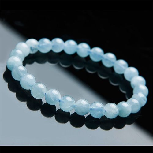 Bracelet En Aigue Marine Bleu Océan Naturel Pour Femmes Et Hommes, Bijoux De 7mm, Perles Rondes Extensibles En Cristal, Brins De Pierres Précieuses Aaaaa