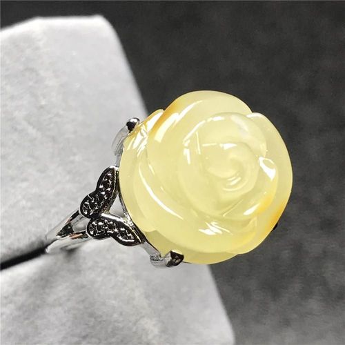 Bague Jaune Ambre Naturelle Sculptée Pour Femme, Anneau De 14mm Avec Perles De Cristal, Pierre Précieuse En Argent, Réglable, Bijoux Aaaaa