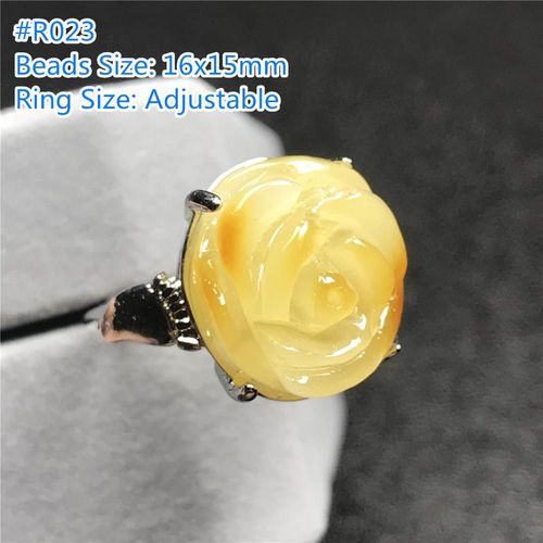 Bague En Ambre Avec Fleur Naturelle Pour Homme Et Femme, Bijou En Cristal Jaune, Perles Porte Bonheur, Pierre Précieuse En Argent, Ajustable, Aaaaa