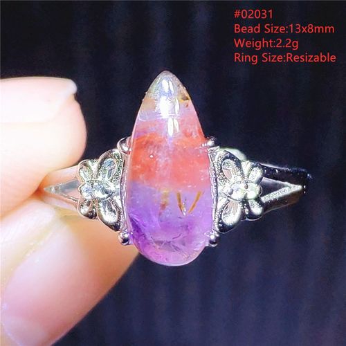 23 Bagues En Auralite Naturelle Authentique, Anneau Ajustable, En Argent Sterling 925, Violet, Rouge, Cacoxène, Aaaaa