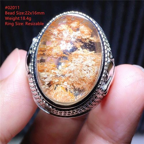 Bague En Cristal De Quartz Fantôme Coloré, Rare, Pour Femme Et Homme, Bague Ovale, Orange, Perles Porte Bonheur, Redimensionnable Aaaaa