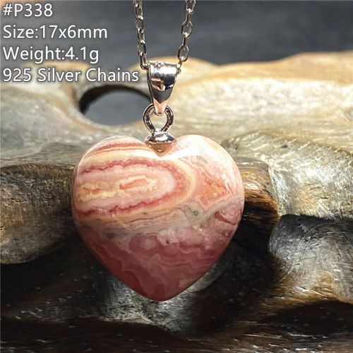 Pendentif En Pierre De Rhodochrosite Rouge En Forme De C¿Ur Naturel Pour Homme Et Femme, Bijoux De Guérison, Porte Bonheur, Amour, Perles En Cristal, Chaîne En Argent 925 Aaaaa