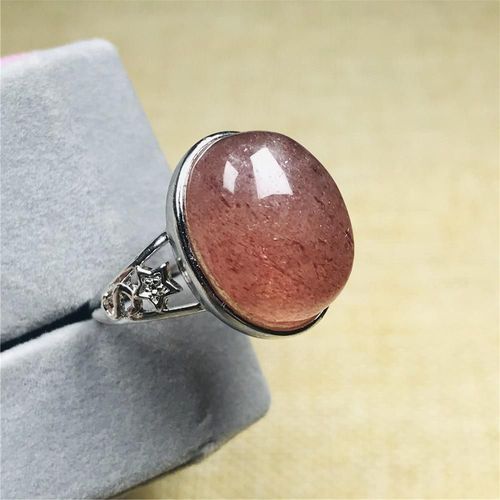 Bague En Quartz Naturel Pour Femme Et Homme, Bijou En Pierre Précieuse En Argent, Réglable, Disponible En Rouge, Fraise, Cadeau, 18x15mm, Aaaaa