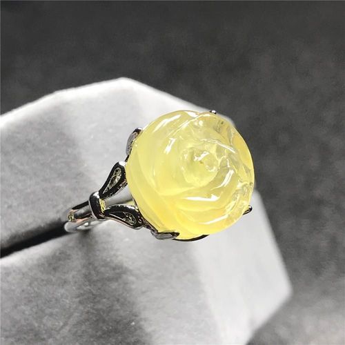 Bague Jaune Ambre Naturelle 14x13mm, Cadeau Pour Femmes Et Hommes, Perles De Cristal, Fleur En Argent, Pierre Sculptée, Bijoux Ajustable Aaaaa