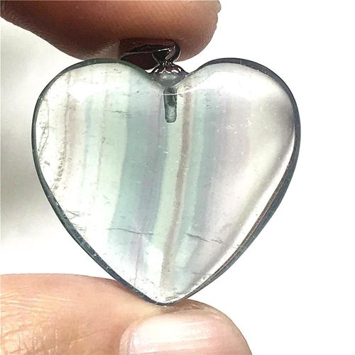 Pendentif C¿Ur En Fluorite Arc En Ciel Naturel, Bijoux Pour Femme Et Homme, Cadeau D'amour, Perles En Cristal Clair, Argent 925, 24x7mm, Aaaaa