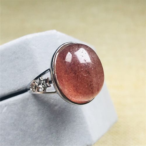 Bague En Quartz Naturel Pour Femme Et Homme, Anneau Réglable En Pierre, Cristal, Argent, Perles, Rouge, Fraise, 18x15mm, Aaaaa