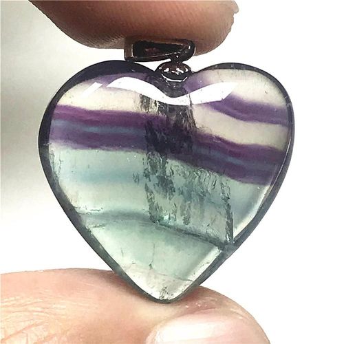 Pendentif C¿Ur En Fluorite Arc En Ciel 925, Bijoux Pour Femme Et Homme, Perles En Cristal D'amour, Argent Violet, 22x8mm, Aaaaa