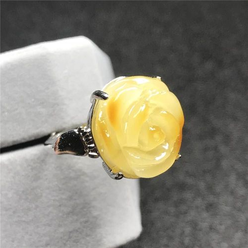 Bague Jaune Ambre Naturelle Pour Femme Et Homme, 16x15mm, Top, Perles De Cristal Sculptées, Pierre En Argent, Réglable, Bijoux Aaaaa