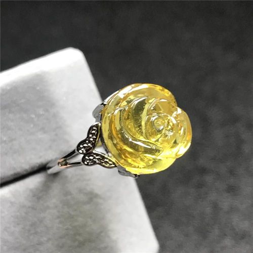 Bague Jaune Ambre Naturelle, Bijoux Pour Femme Et Homme, Perles De Cristal Sculptées, Pierre En Argent, Ajustable À La Mode, 13x12mm, Aaaaa