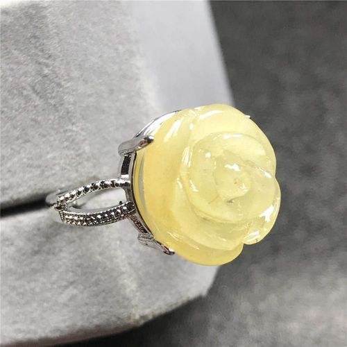 Bague Jaune Ambre Naturelle Pour Femme Et Homme, 15mm, Perles De Cristal Sculptées, Pierre En Argent, Ajustable À La Mode, Aaaaa