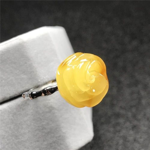 Bague Jaune Ambre Naturelle Authentique Pour Femme Et Homme, Anneau Réglable En Argent Avec Des Perles De Cristal Sculptées En Forme De Fleur, Bijoux Aaaaa, 14mm