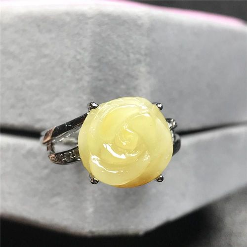 Bague Jaune Ambre Naturelle Pour Femme Et Homme, 13x12mm, Perles De Cristal Sculptées, Pierre En Argent, Bijoux Ajustable Aaaaa