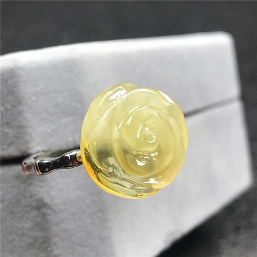 Bague Jaune Ambre Naturelle Pour Femme Et Homme, 15mm, Perles De Cristal Sculptées, Pierre En Argent, Ajustable À La Mode, Aaaaa