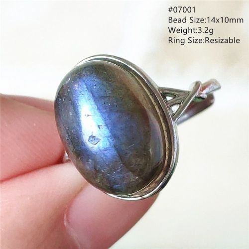 Bague Ajustable En Argent Sterling 925, Labradorite Naturelle De Couleur Bleue Arc En Ciel, Bijou Ovale Redimensionnable Aaaaaa