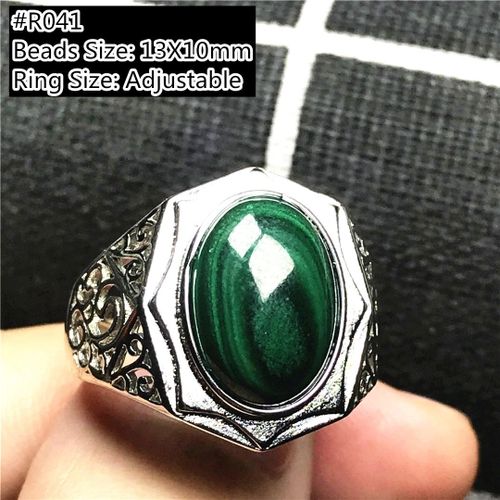 Bague En Argent Vert Naturel Malachite Chrysocolla Pour Femmes Et Hommes, Perle Ovale En Cristal, Taille Réglable, Cadeau D'amour, Bijoux Aaaaa