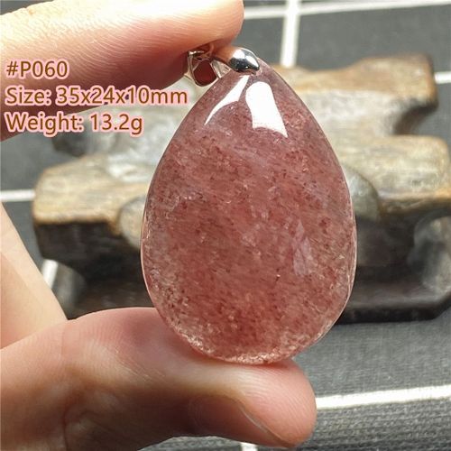 Pendentif Quartz Naturel Fraise Rouge Pour Femmes Et Hommes, Guérison, Chance, Amour, Cadeau, Cristal, Argent, Goutte D'eau, Bijoux En Pierre Aaaaa