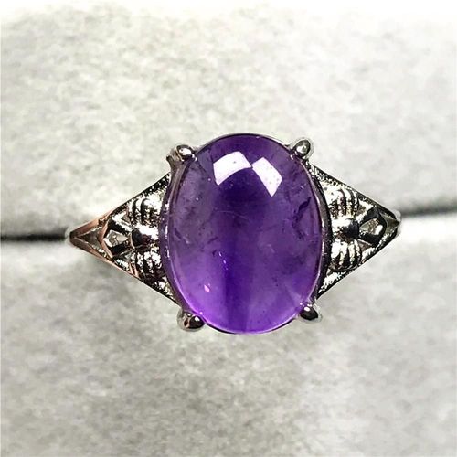 Bague En Cristal Améthyste Violette Naturelle, Bijoux Pour Femme Et Homme, 10x8mm, Perles Ovales, Pierre En Argent, Anneau Réglable Aaaaa