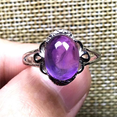 Bague En Cristal Améthyste Violet Naturel 10x8mm, Bijoux Pour Femme Et Homme, Perles Ovales, Pierre En Argent, Anneau Réglable Aaaaa
