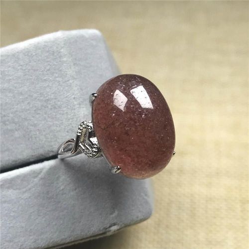 Bague En Quartz Naturel Rouge Fraise 18x14mm Pour Femmes Et Hommes, Anneau Réglable En Pierre, Cristal, Argent, Perles, Cadeau D'amour, Aaaaa