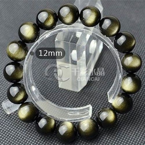 Bracelet En Cristal D'obsidienne Pour Homme Et Femme, Bijou En Or Naturel Véritable De 12mm, Pierre De Guérison, Breloque, Perles Rondes Extensibles, À La Mode