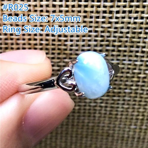 Bague Larimar En Argent Pour Femme Et Homme, Bijoux En Argent, Perles Ovales, Top, Bleu Naturel, Cadeau D'anniversaire, Ajustable, 6mm, Aaaaa