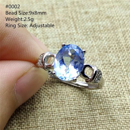 Bague En Cristal Topaze Bleue Naturelle Véritable Pour Femmes Et Hommes, Perle Transparente Ovale Réglable À Facettes 9x8mm, Pierre De Guérison, Cadeau D'anniversaire Aaaaaa