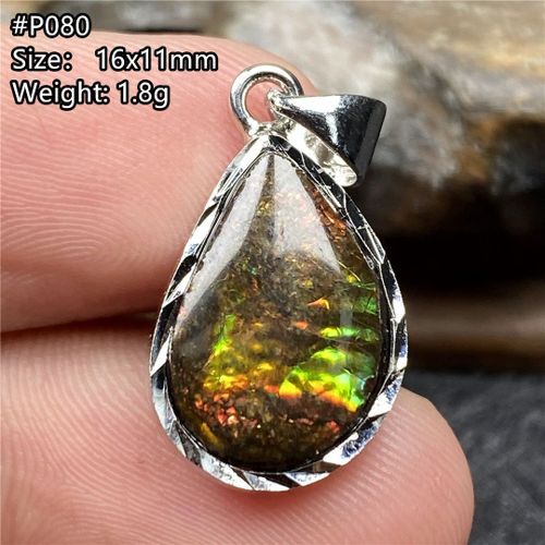 Pendentif En Ammolite Pour Homme Et Femme, Bijou Naturel, Rouge, Vert, Guérison, Perles En Cristal Reiki, Goutte D'eau En Argent, Pierre Précieuse Aaaaa