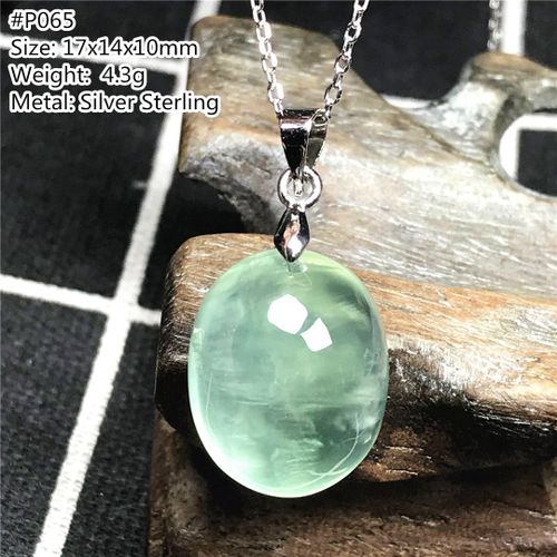 Collier Avec Pendentif En Préhnite Verte Naturelle Pour Homme Et Femme, Perles Ovales En Cristal Porte Bonheur, En Argent Sterling, Aaaaa