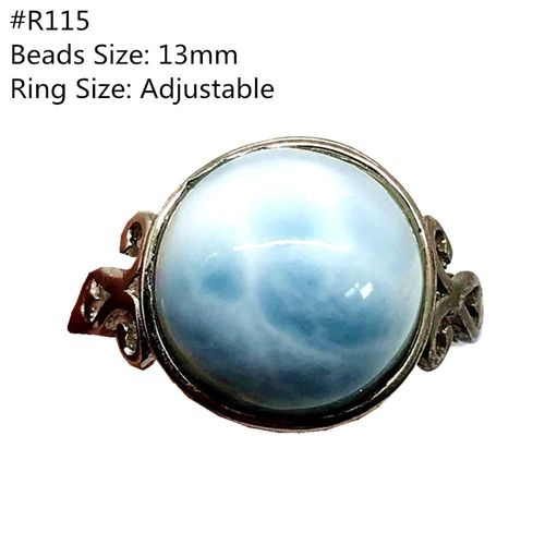 Bague Larimar Bleu Naturel Pour Femmes, Argent, Perles Ovales, En Cristal, Motif D'eau, Bague Ajustable En Pierre, Aaaaa