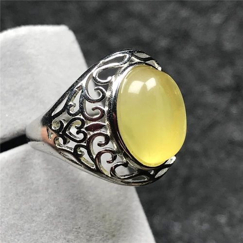 Bague En Ambre Jaune Naturel Pour Femmes Et Hommes, Bijoux Ajustable En Cristal 13x12mm, Cadeau D'amour